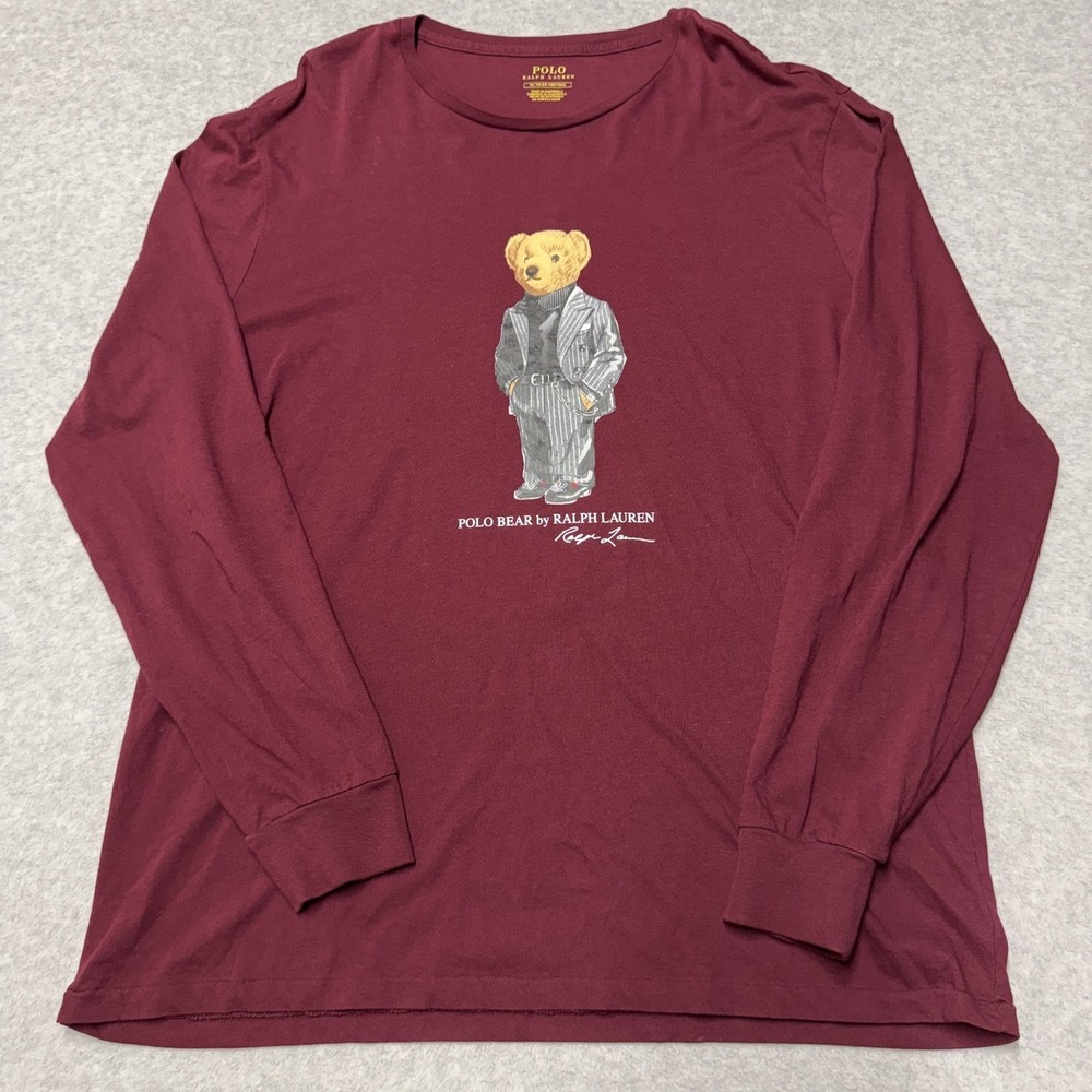 Polo Ralph Lauren Shirt Mens XL Red Polo Bear Long Sleeve Graphic Tee Tagless